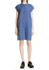 Eileen Fisher Madarian Collar Organic Linen Shift Dress in Blueberry at Nordstrom