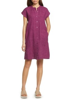 Eileen Fisher Mandarin Collar Cap Sleeve Organic Linen Shirtdress