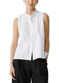 Eileen Fisher Mandarin Collar Cotton Poplin Sleeveless Shirt
