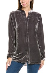 EILEEN FISHER Mandarin Collar Long Silk-Blend Shirt