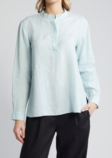 Eileen Fisher Mandarin Collar Organic Linen Popover Shirt