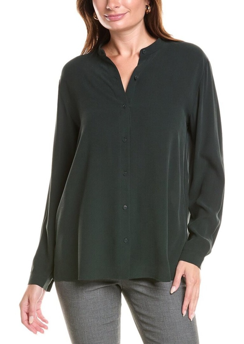 EILEEN FISHER Mandarin Collar Silk Boxy Shirt