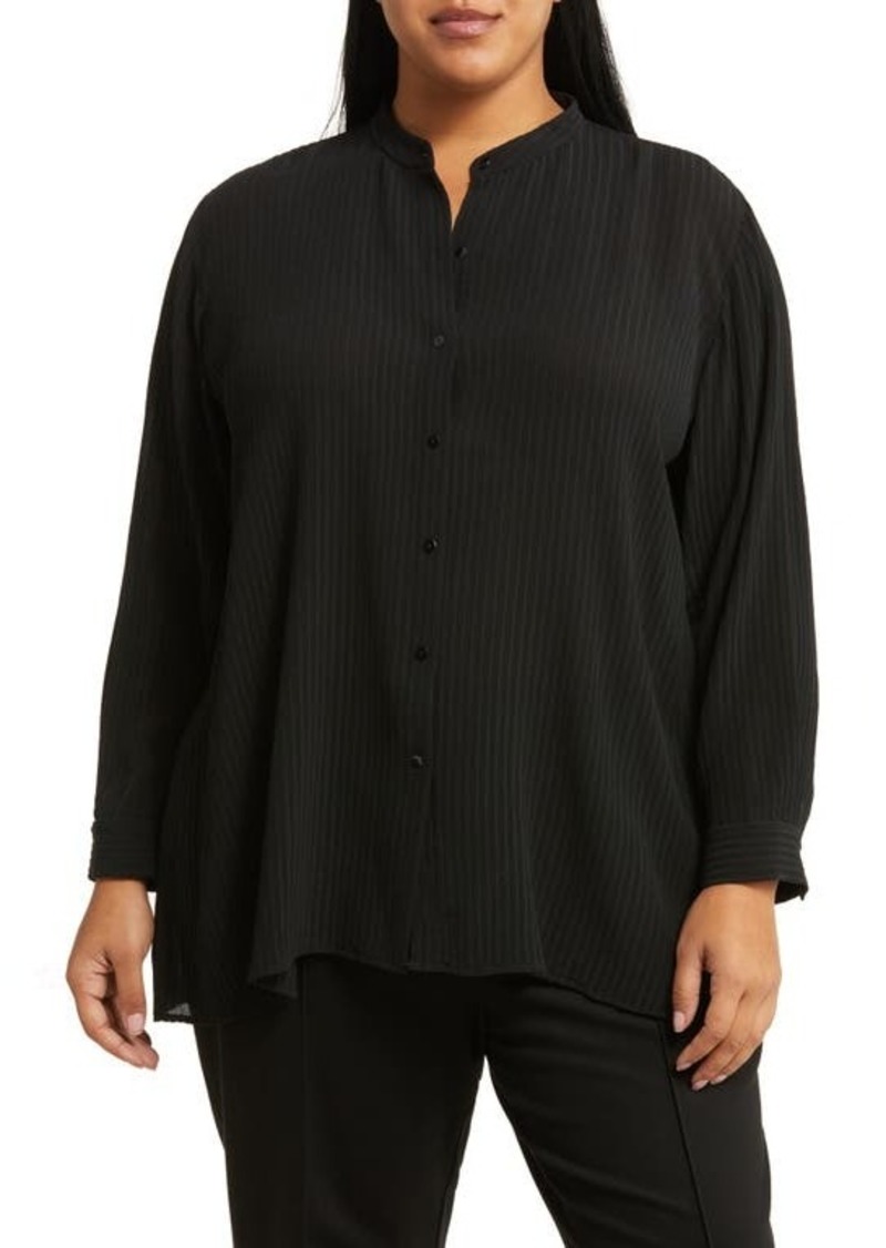 Eileen Fisher Mandarin Collar Silk Button-Up Shirt