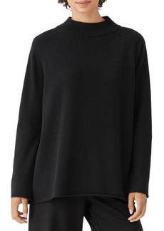 Eileen Fisher Mock Neck Boxy Recycled Cashmere & Wool Sweater in Black at Nordstrom