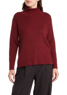 Eileen Fisher Mock Neck Wool Ribbed Sweater