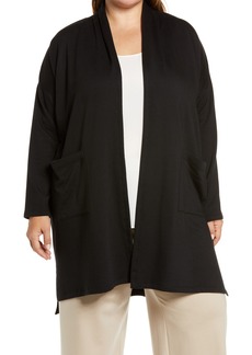Eileen Fisher Open Front Brushed Fleece Jacket in Black at Nordstrom