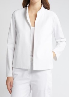 Eileen Fisher Open Front Stand Collar Organic Cotton Blend Jacket