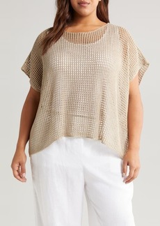 Eileen Fisher Open Stitch Short Sleeve Organic Linen Sweater