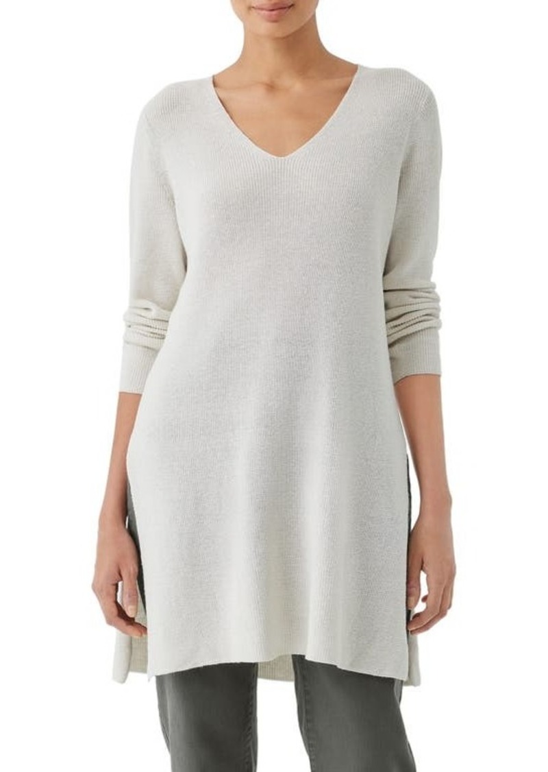 Eileen Fisher Organic Cotton V-Neck Tunic Sweater