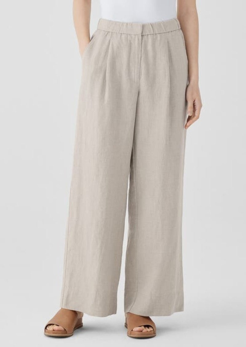 Eileen Fisher Pleated High Waist Organic Linen Wide Leg Pants