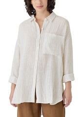 Eileen Fisher Puckered Linen Classic Collar Long Shirt