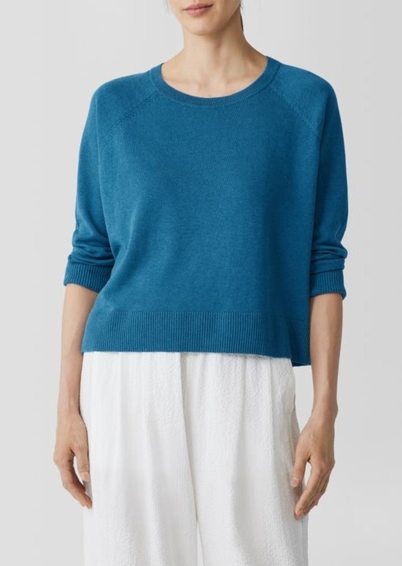 Eileen Fisher Raglan Sleeve Boxy Organic Linen & Organic Cotton Sweater