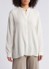 Eileen Fisher Rib Band Collar Silk Button-Up Shirt
