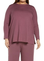 Eileen Fisher Ribbed Crewneck Tunic Top in Fig at Nordstrom