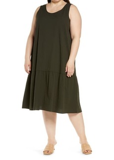 Eileen Fisher Scoop Neck Organic Cotton Dress in Seaweed at Nordstrom