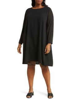 Eileen Fisher Sheer Long Sleeve Silk Georgette Dress