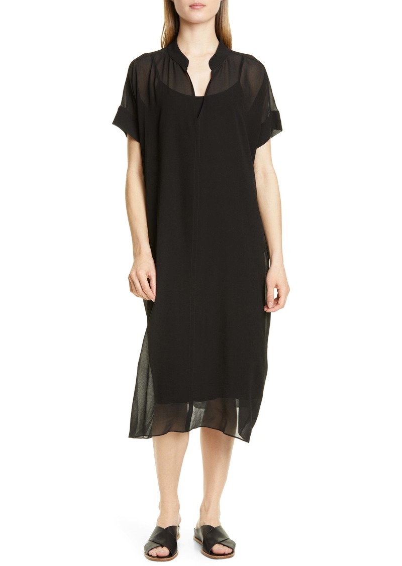 Eileen Fisher Sheer Overlay Silk Dress
