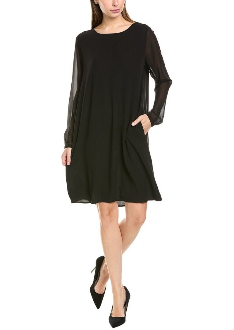 EILEEN FISHER Sheer Sleeve Silk Shift Dress