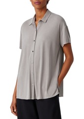Eileen Fisher Short Sleeve Jersey Button-Up Top in Smoke at Nordstrom