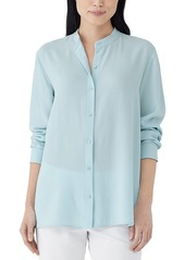 Eileen Fisher Silk Mandarin Collar Boxy Shirt