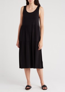 Eileen Fisher Sleeveless Tiered Jersey Midi Dress in Black at Nordstrom Rack