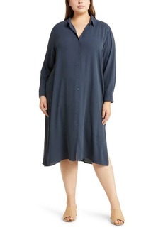 Eileen Fisher Spread Collar Silk Shirtdress