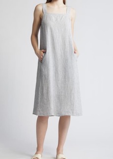 Eileen Fisher Square Neck Organic Linen Midi Shift Dress