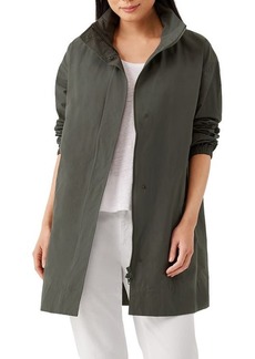 Eileen Fisher Stand Collar Hidden Hood Organic Cotton Blend Coat