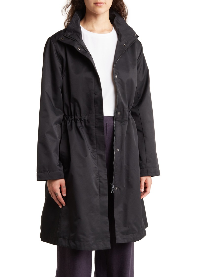 Eileen Fisher Stand Collar Organic Cotton Blend Coat in Black at Nordstrom Rack