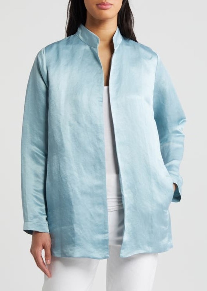 Eileen Fisher Stand Collar Organic Linen & Silk Jacket