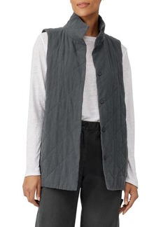 Eileen Fisher Stand Collar Quilted Longline Vest