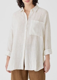 Eileen Fisher Stripe Classic Collar Organic Linen Button-Up Shirt