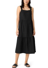 Eileen Fisher Tiered Organic Linen Midi Dress in Black at Nordstrom