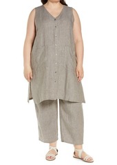 Eileen Fisher V-Neck Long Organic Linen Top in Stone at Nordstrom