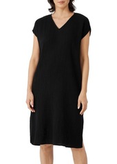 Eileen Fisher V-Neck Organic Cotton Shift Dress in Black at Nordstrom