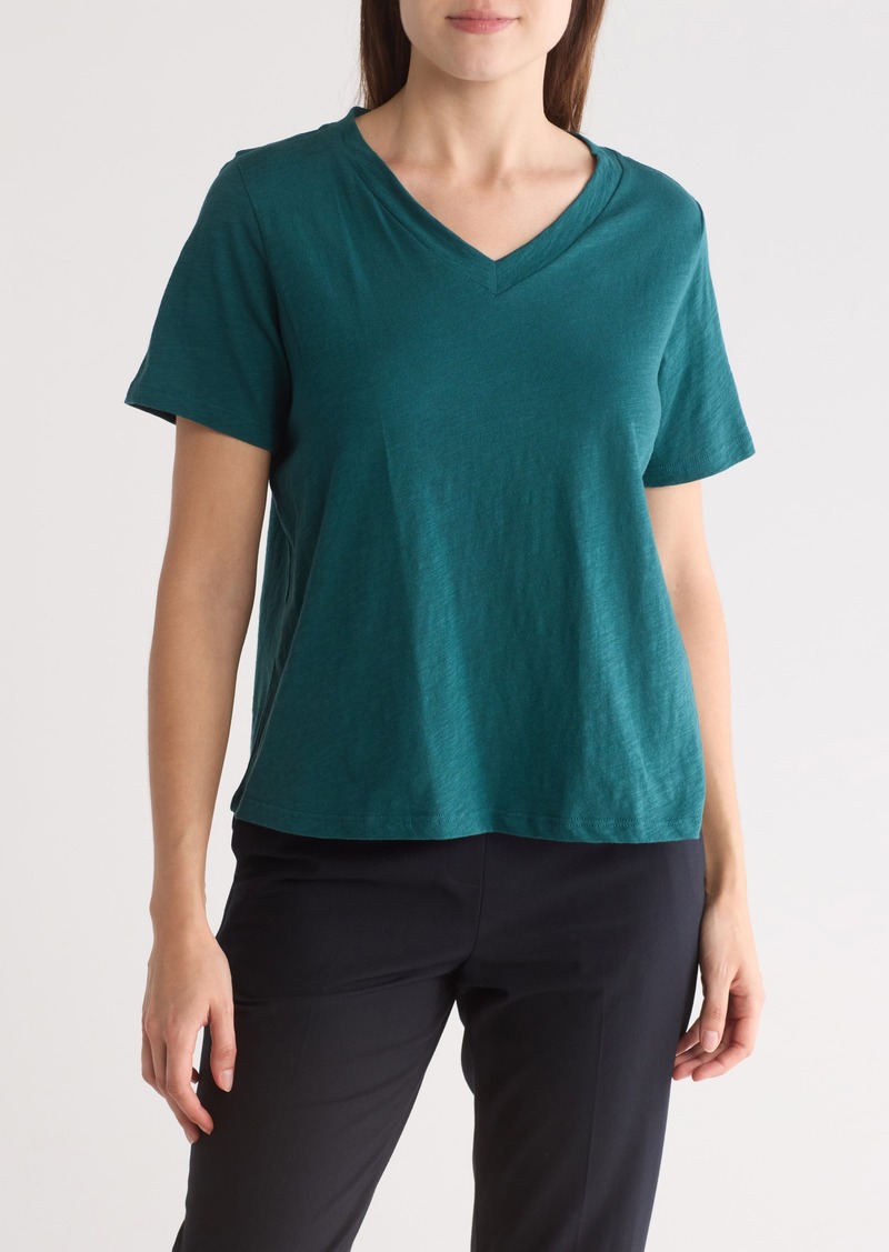 Eileen Fisher V-Neck Organic Cotton T-Shirt in Aegean at Nordstrom Rack