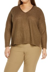 Eileen Fisher V-Neck Organic Linen Sweater in Tarragon at Nordstrom