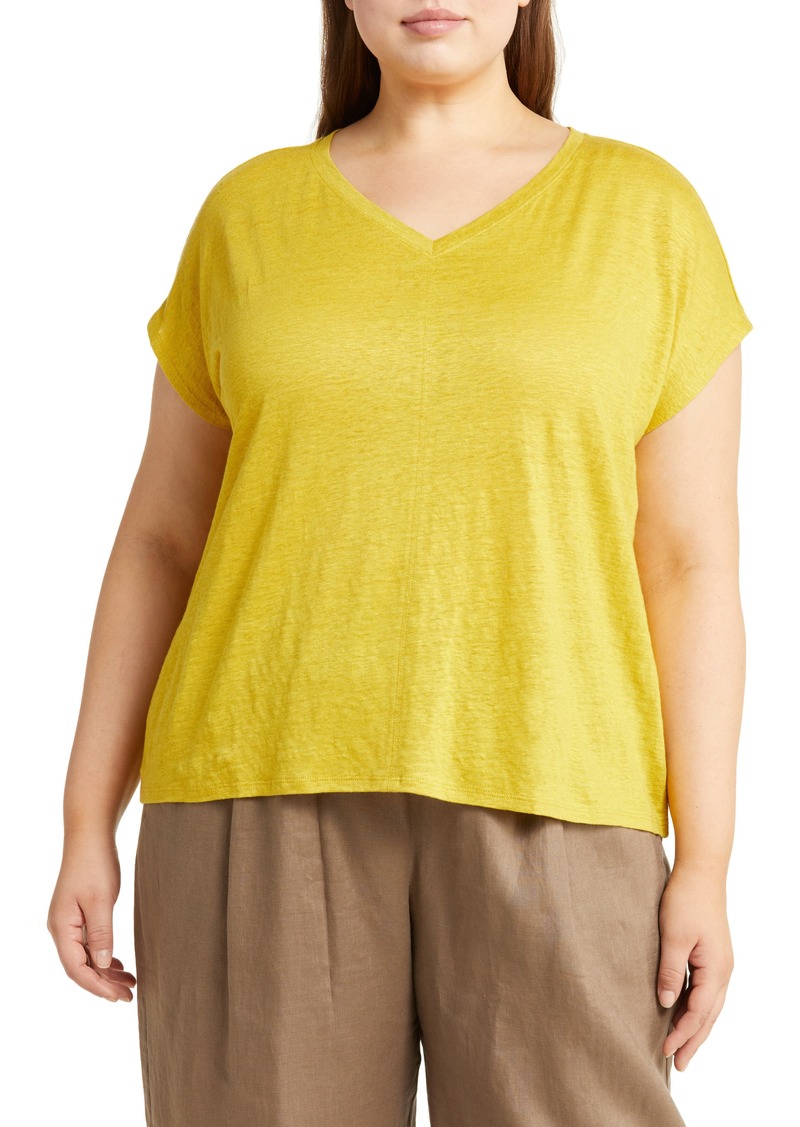 Eileen Fisher V-Neck Organic Linen T-Shirt in Lemondrop at Nordstrom Rack
