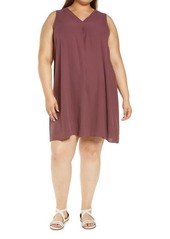 Eileen Fisher V-Neck Pleated Silk Dress in Fig at Nordstrom