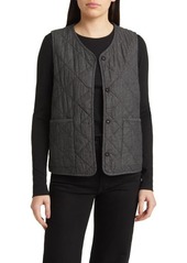 Eileen Fisher V-Neck Quilted Twill Organic Cotton Vest