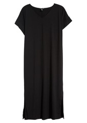 Eileen Fisher V-Neck Short Sleeve T-Shirt Dress in Black at Nordstrom