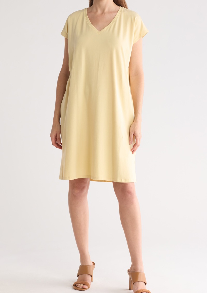 Eileen Fisher V-Neck Stretch Cotton Dress in Butter at Nordstrom Rack