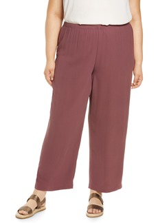 Eileen Fisher Wide Leg Silk Georgette Ankle Pants in Fig at Nordstrom