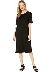 Eileen Fisher Fine Tencel Jersey Round Neck Short Sleeve Dress with Side Slits