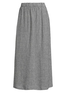 Eileen Fisher Gingham Linen Gathered Midi-Skirt
