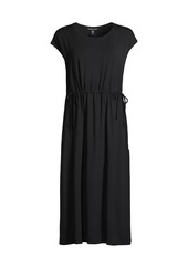 Eileen Fisher Jewel Neck Tie-Waist Midi-Dress