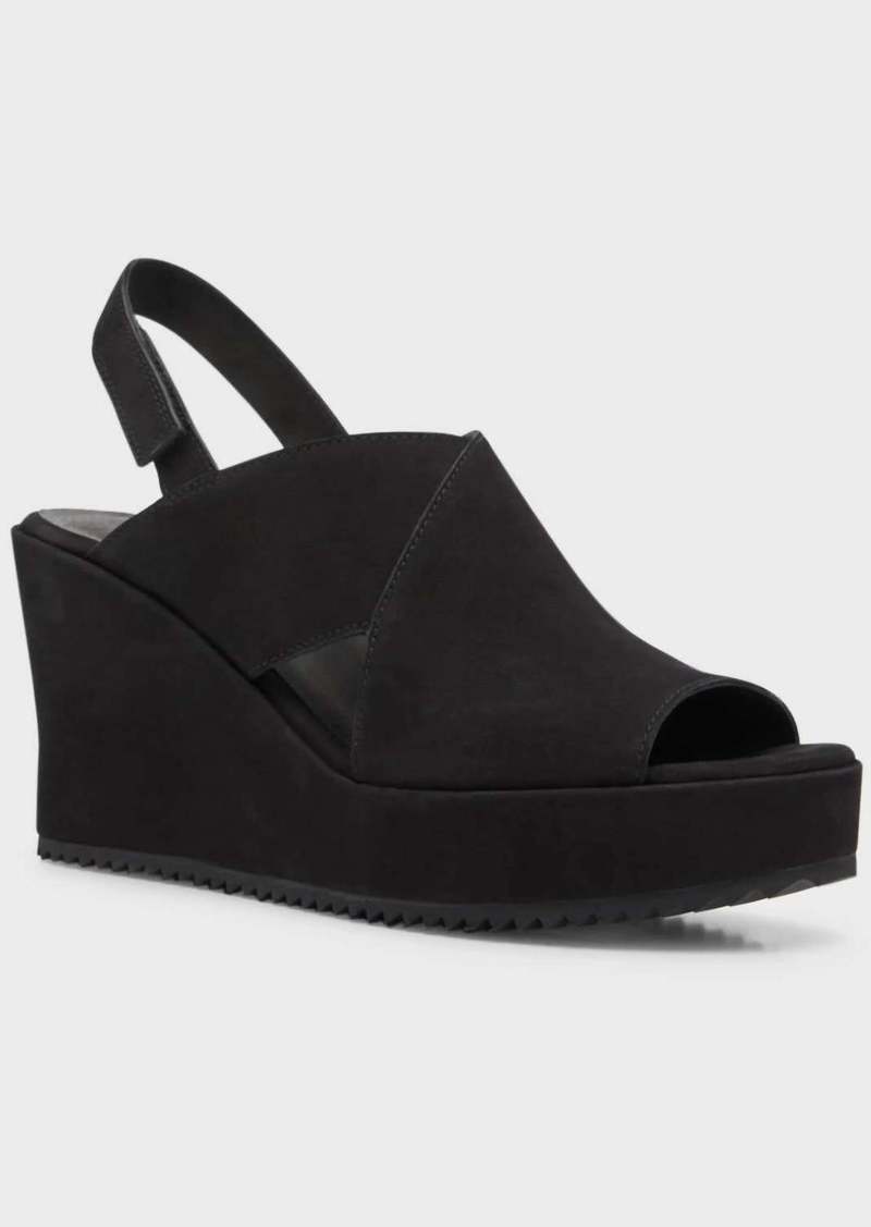 Eileen Fisher Lewis Suede Wedge Slingback Sandals In Black