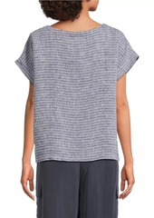 Eileen Fisher Linen Striped Short-Sleeve Top