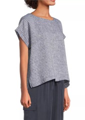 Eileen Fisher Linen Striped Short-Sleeve Top