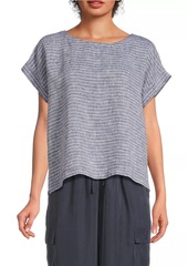 Eileen Fisher Linen Striped Short-Sleeve Top